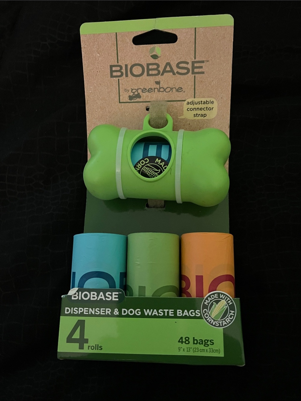 BIOBASE Green Bone Dog Waste Bag Dispenser with 3 Color Rolls Never Used